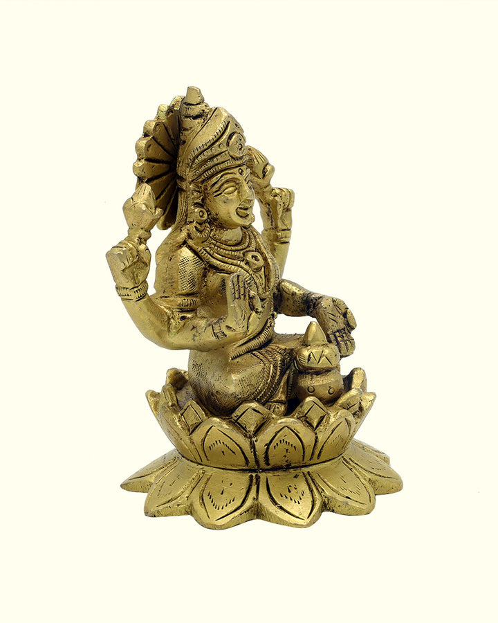 4" Lakshmi Sitting on Lotus (Brass Idol)