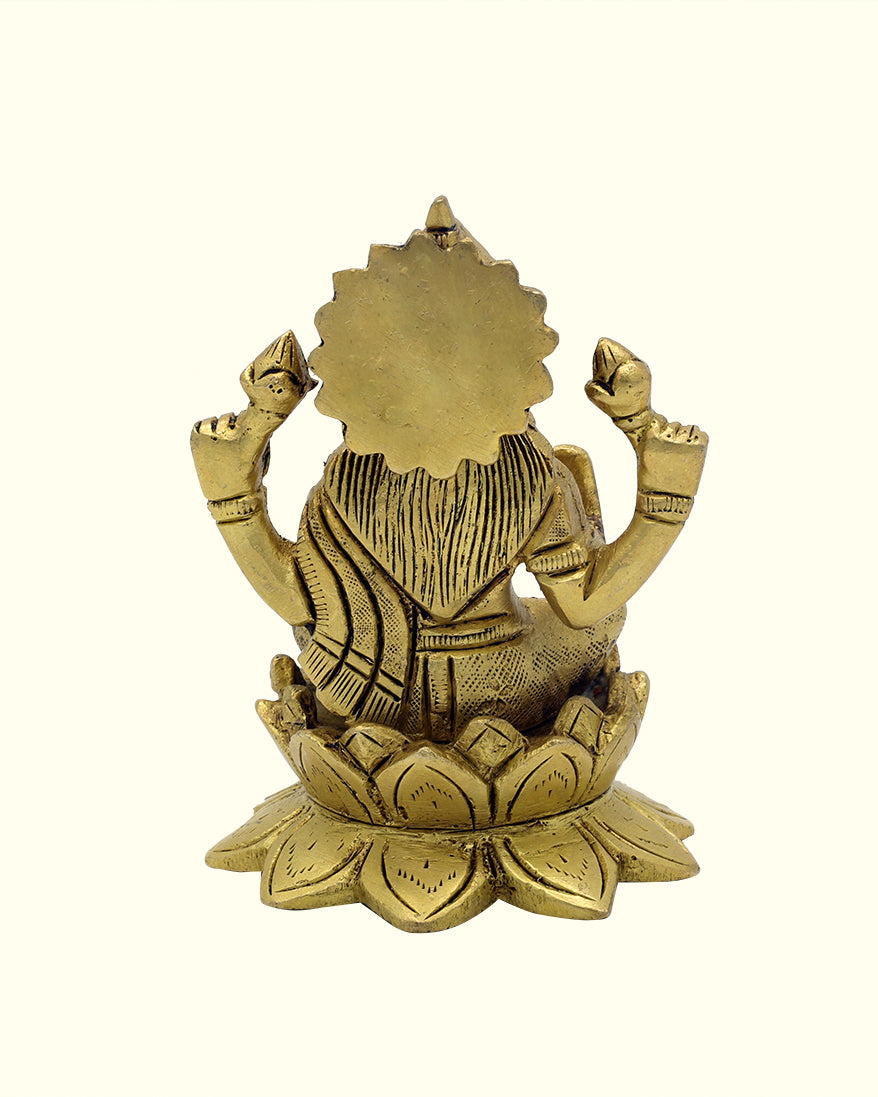 4" Lakshmi Sitting on Lotus (Brass Idol)