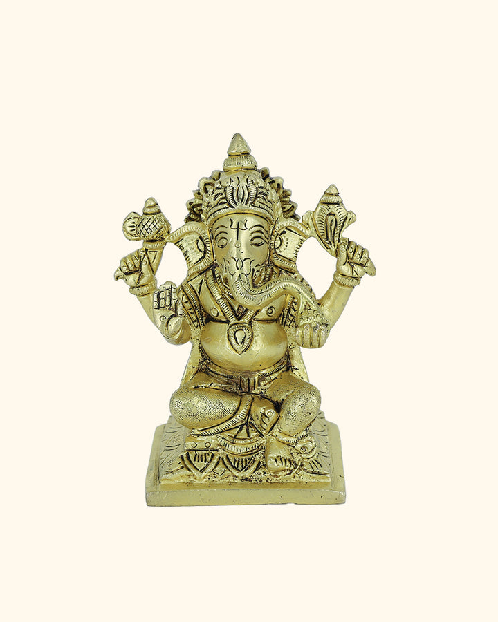 4.5” Serene Brass Square Base Ganesh Idol