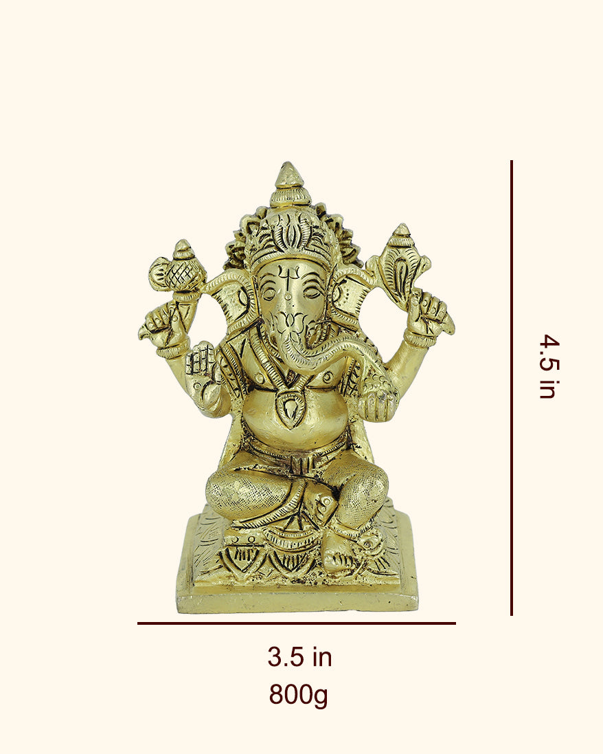 4.5” Serene Brass Square Base Ganesh Idol