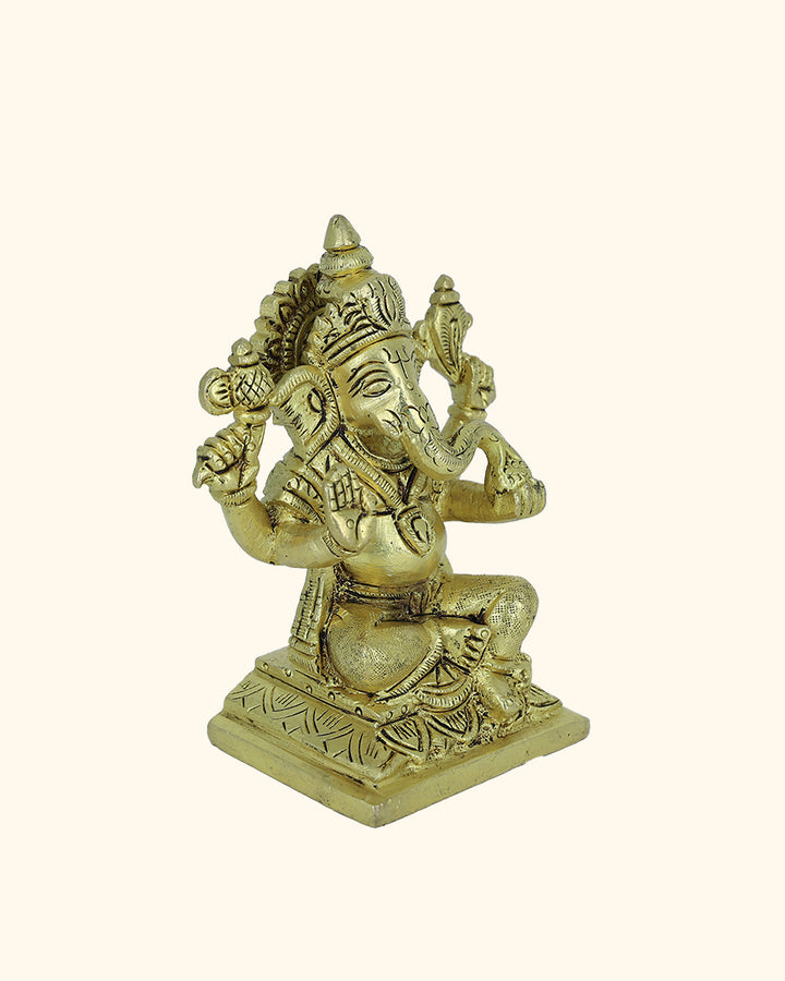 4.5” Serene Brass Square Base Ganesh Idol