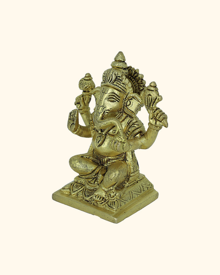 4.5” Serene Brass Square Base Ganesh Idol