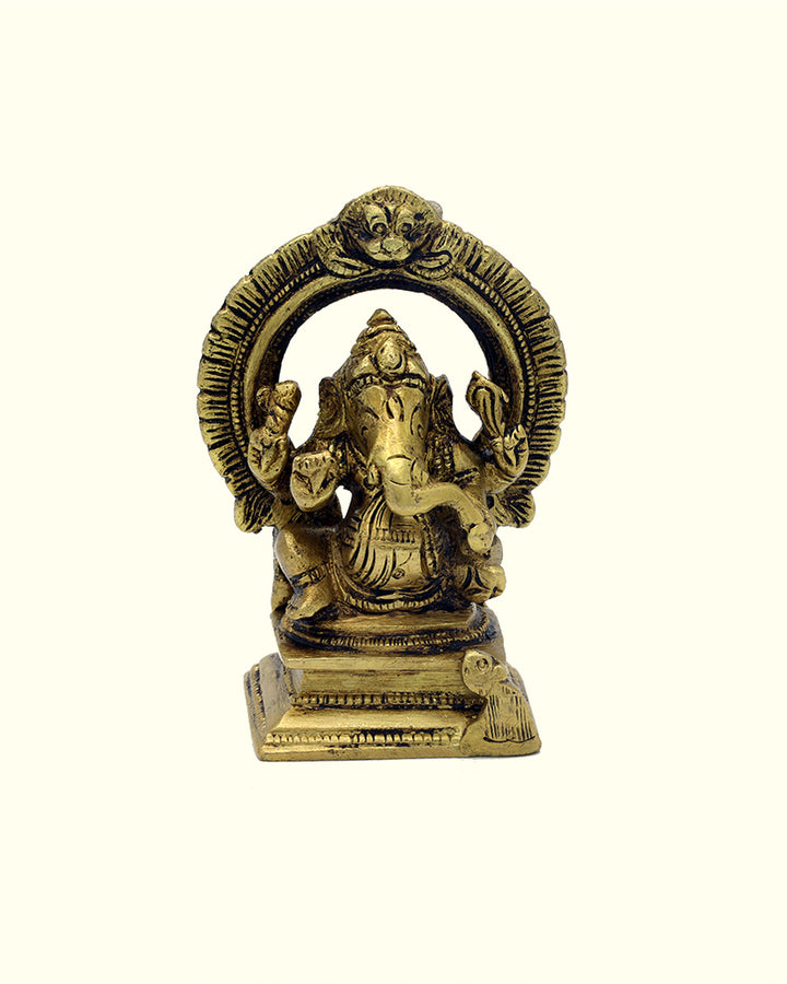 3" Ganapathy Sitting on Throne with "Arch Design" (Brass Idol)