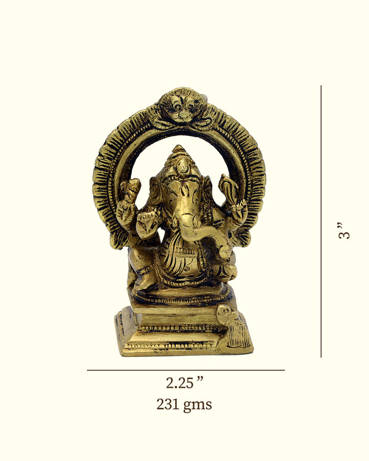 3" Ganapathy Sitting on Throne with "Arch Design" (Brass Idol)