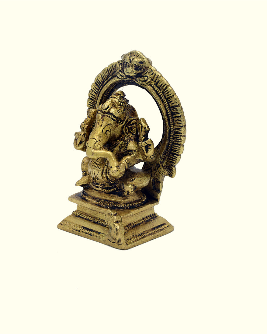 3" Ganapathy Sitting on Throne with "Arch Design" (Brass Idol)