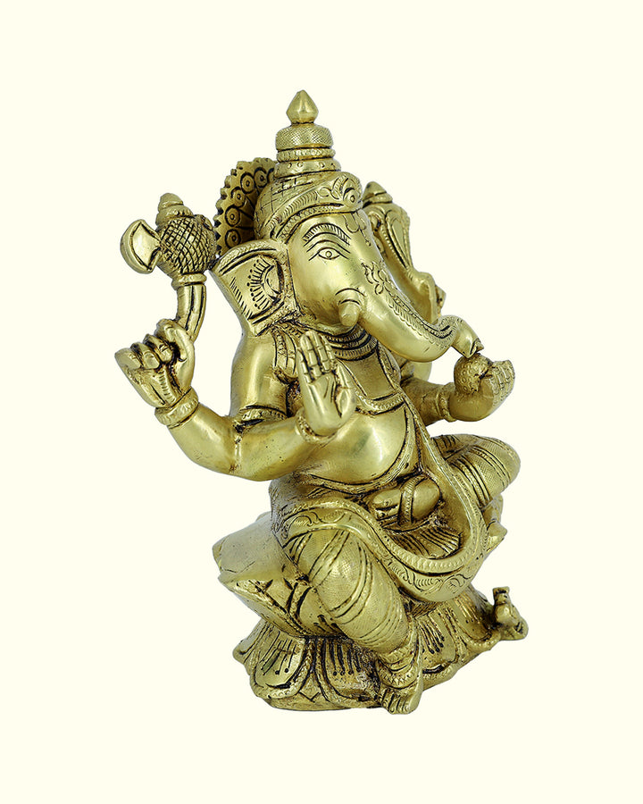 7.5” Brass Ganesh Idol With Lotus Base