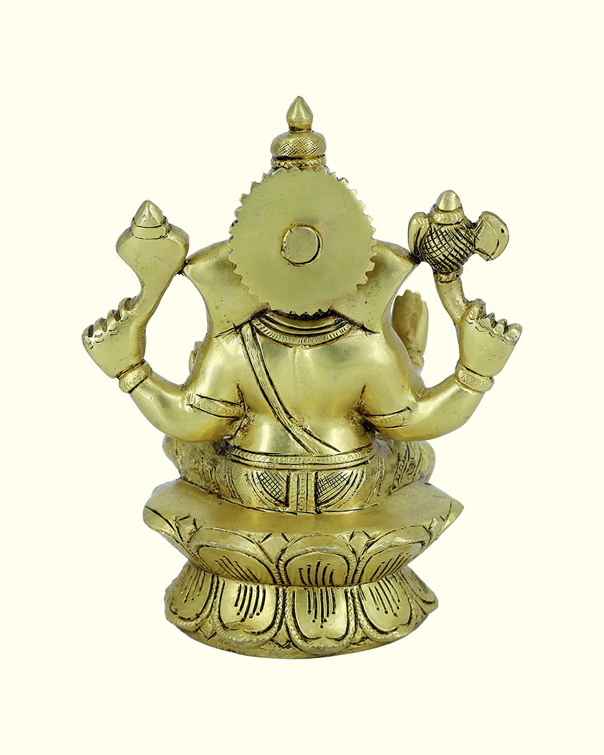 7.5” Brass Ganesh Idol With Lotus Base