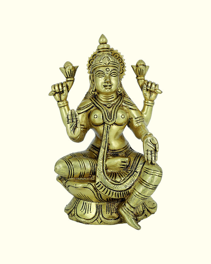 8” Brass Lakshmi Idol With Lotus Base