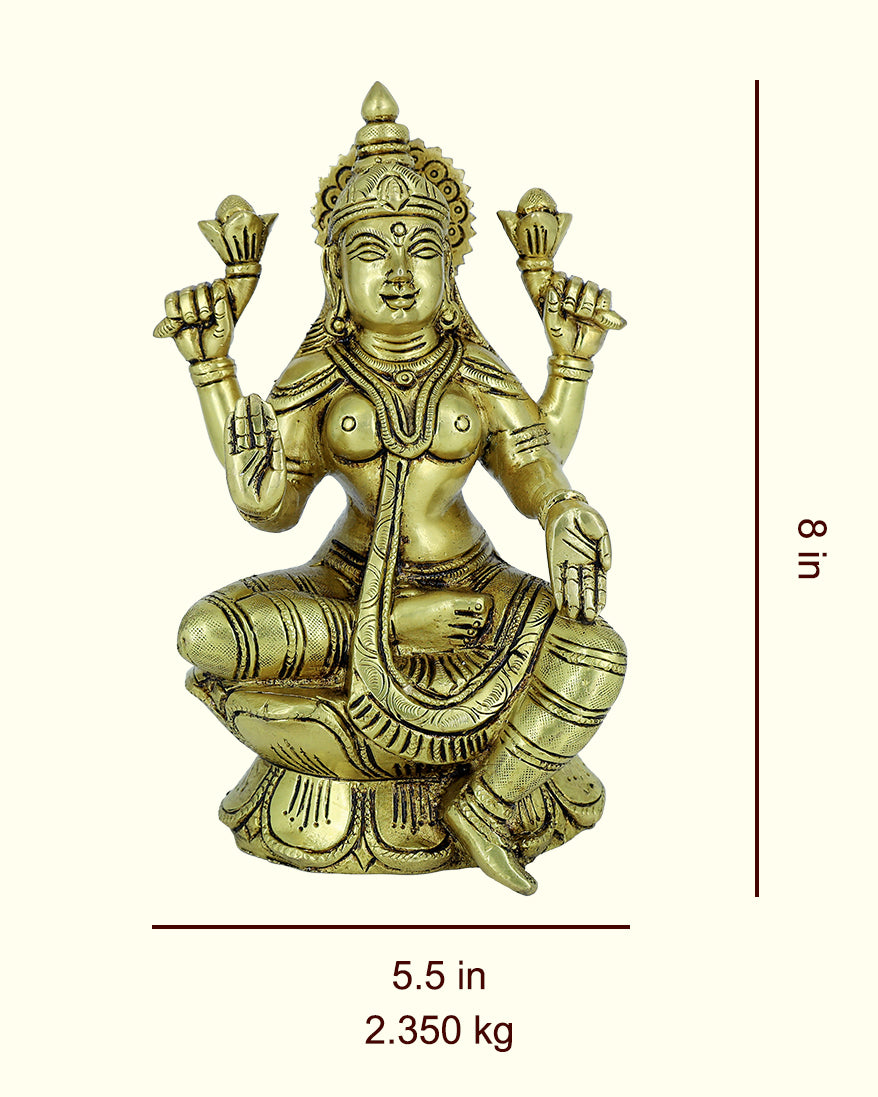 8” Brass Lakshmi Idol With Lotus Base