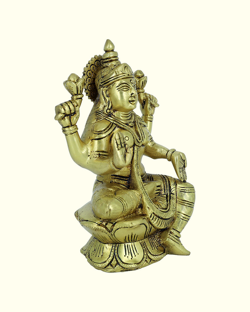 8” Brass Lakshmi Idol With Lotus Base