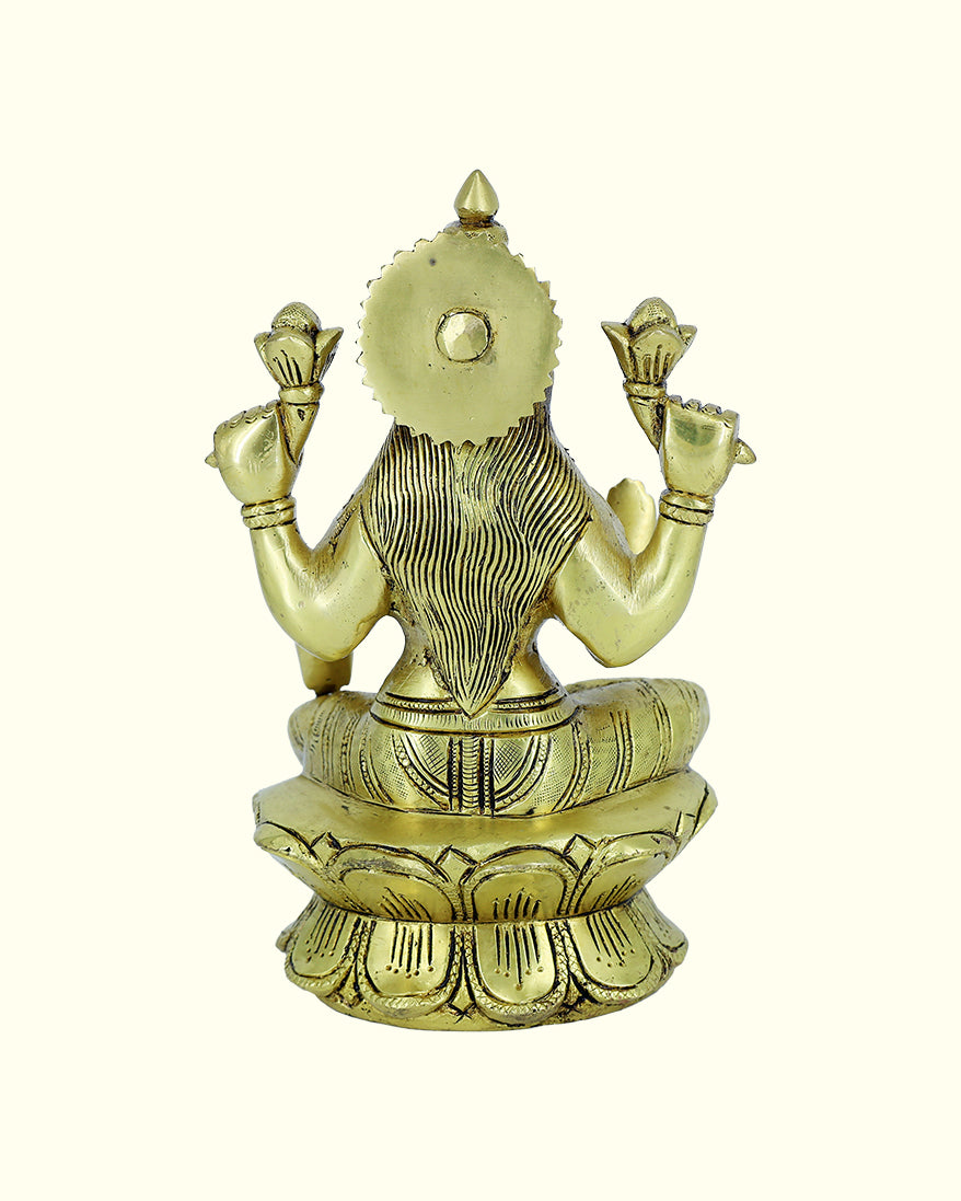 8” Brass Lakshmi Idol With Lotus Base