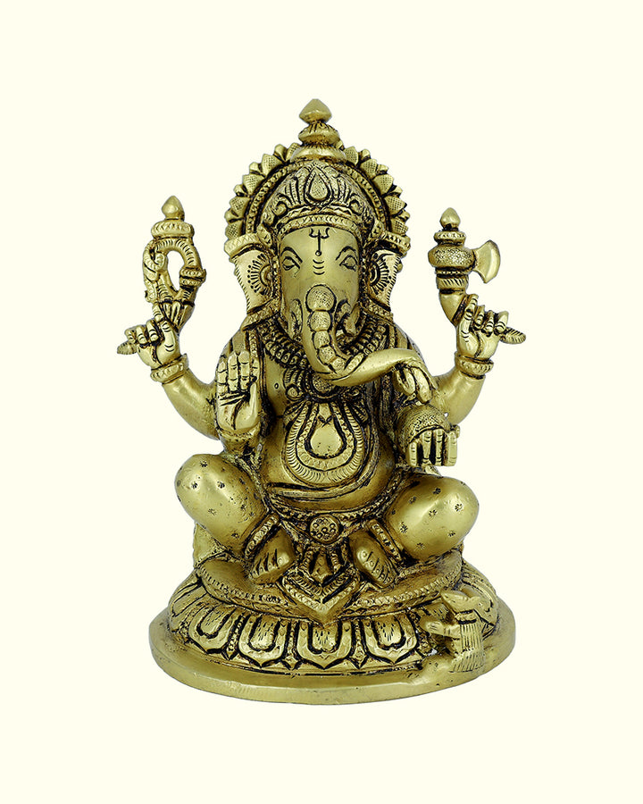 7.5” Brass Ganesh Idol With Oval Base