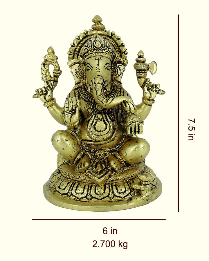 7.5” Brass Ganesh Idol With Oval Base