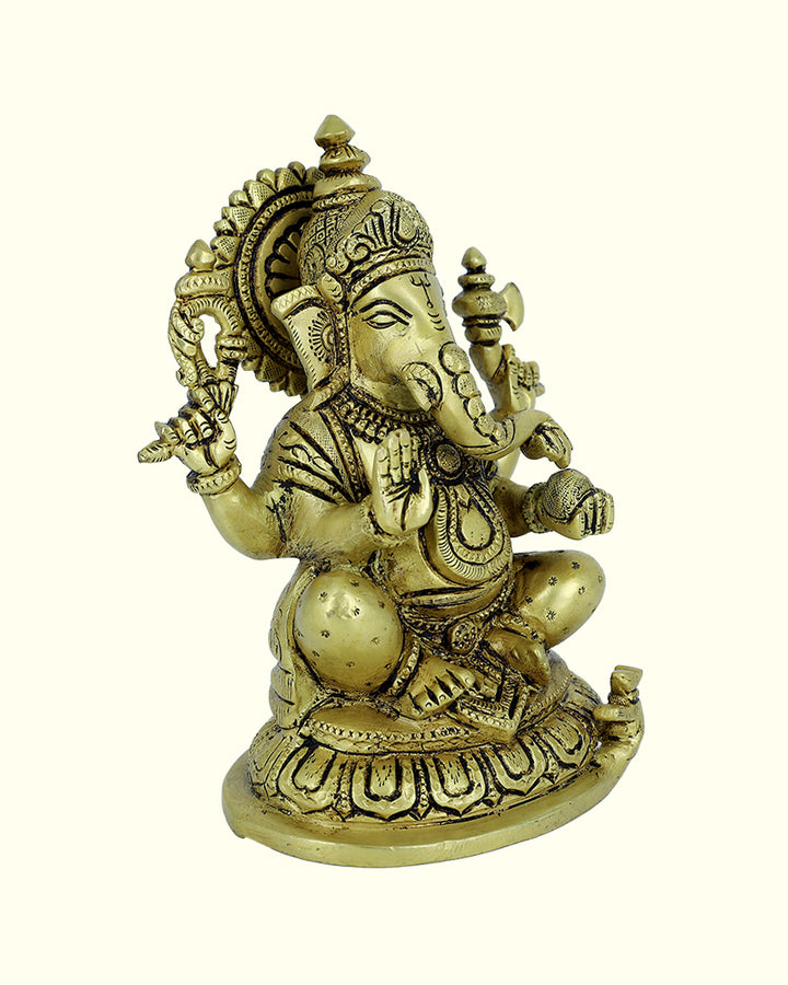 7.5” Brass Ganesh Idol With Oval Base