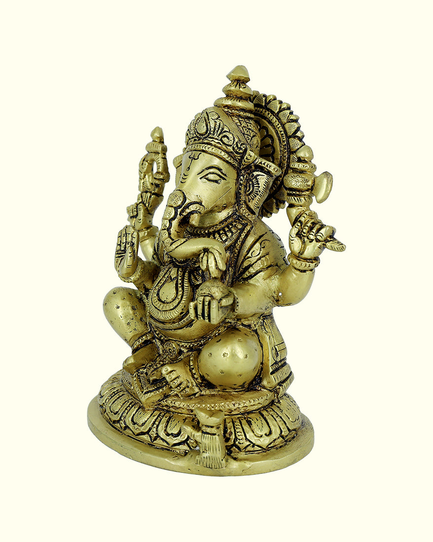 7.5” Brass Ganesh Idol With Oval Base