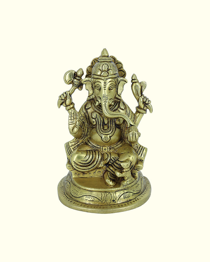 6” Brass Ganesh Idol With Half Round Base