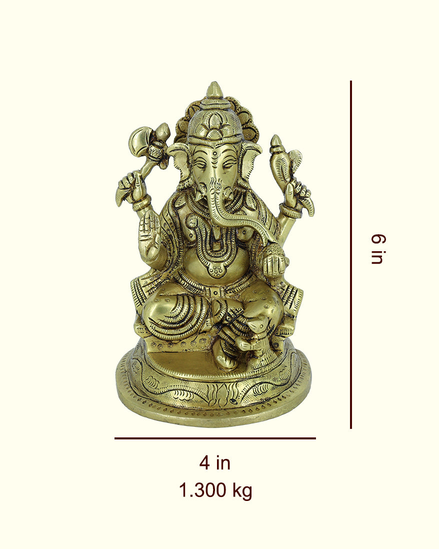 6” Brass Ganesh Idol With Half Round Base