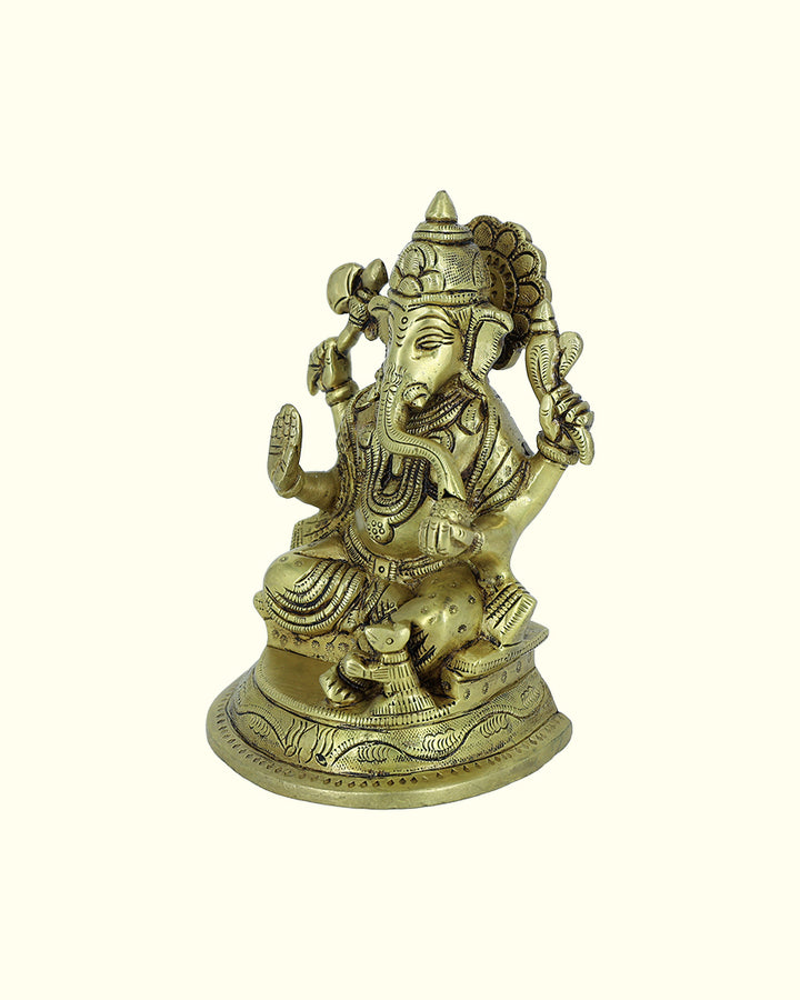 6” Brass Ganesh Idol With Half Round Base