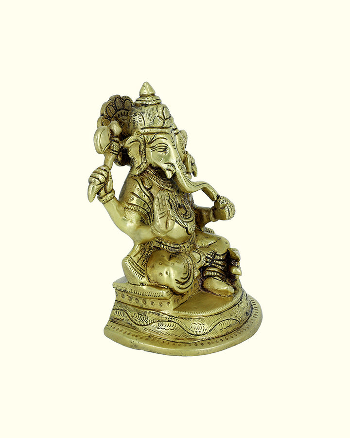 6” Brass Ganesh Idol With Half Round Base