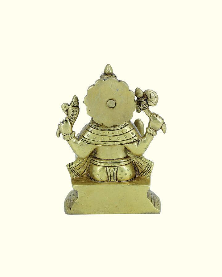 6” Brass Ganesh Idol With Half Round Base