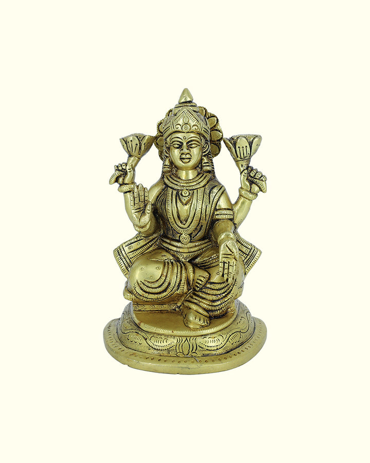 6” Brass Lakshmi Idol With Half Round Base