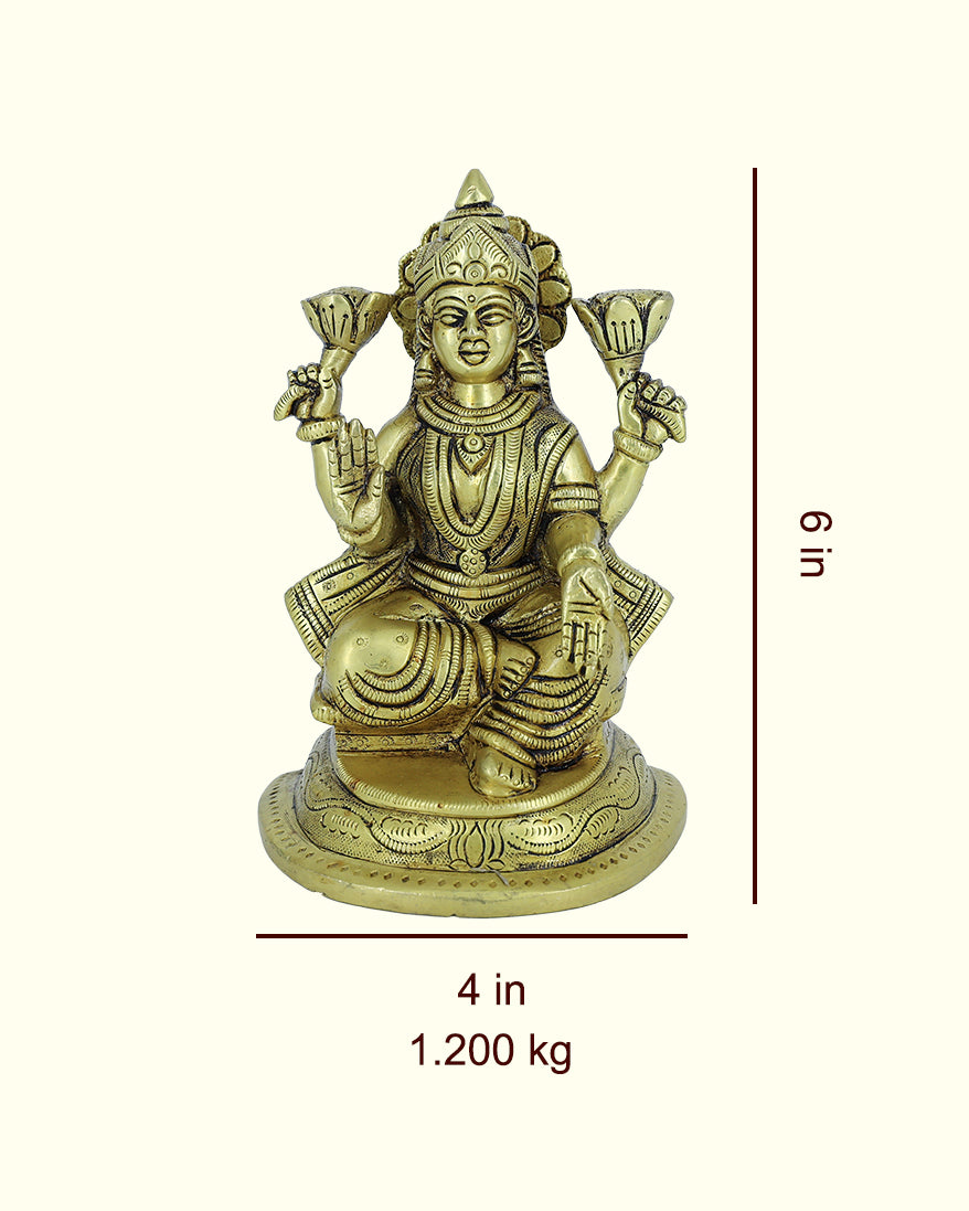 6” Brass Lakshmi Idol With Half Round Base