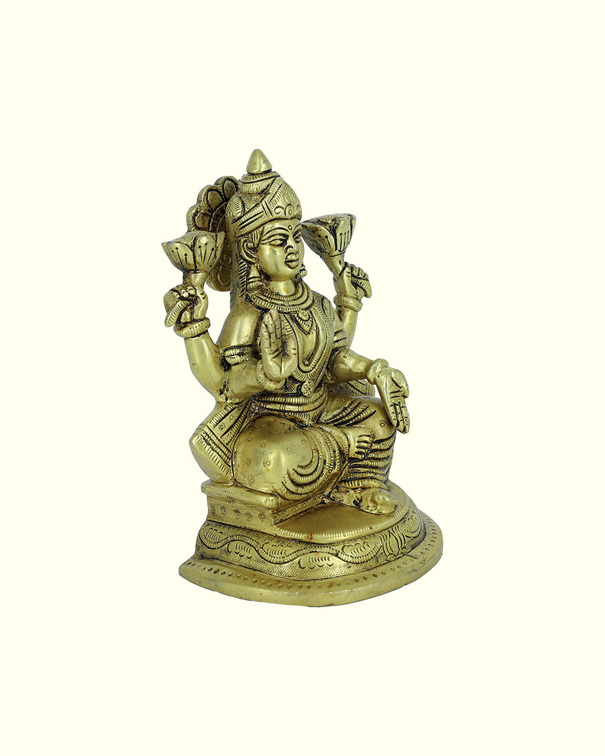 6” Brass Lakshmi Idol With Half Round Base