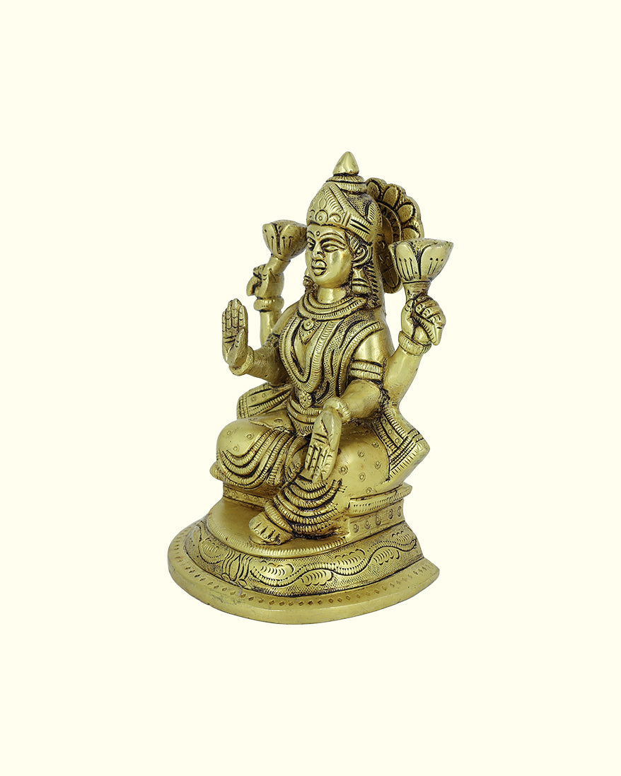 6” Brass Lakshmi Idol With Half Round Base