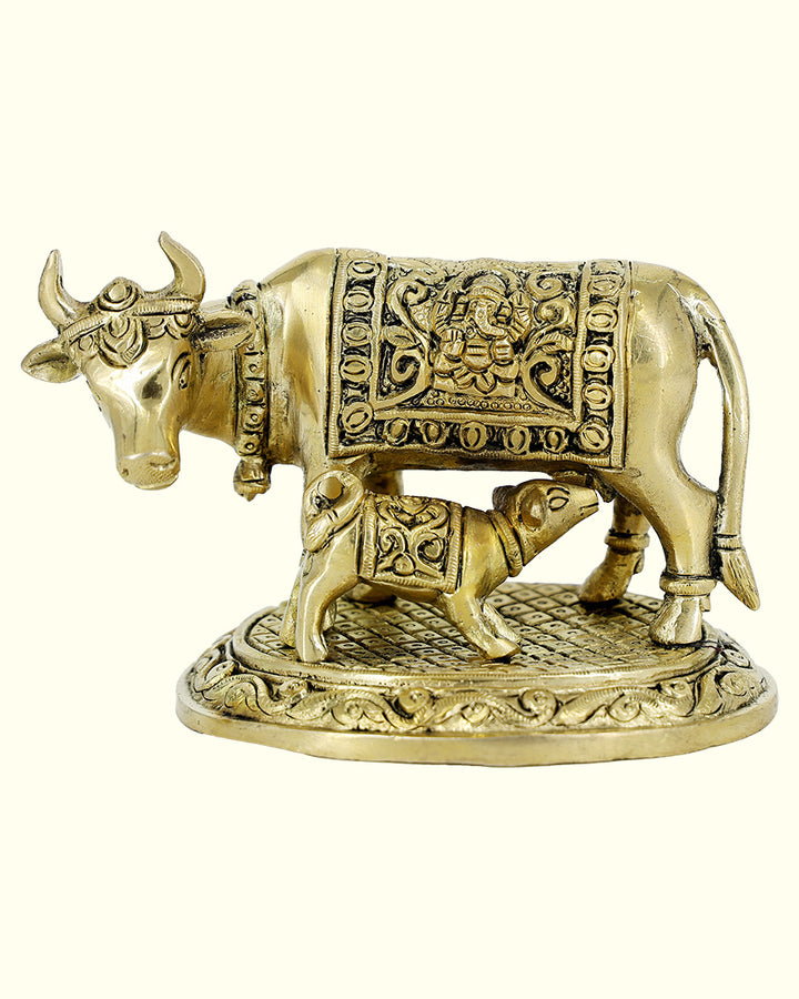 3” Brass Cow With Calf Idol