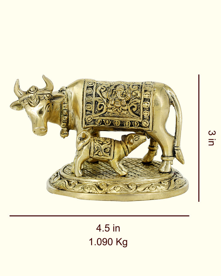 3” Brass Cow With Calf Idol