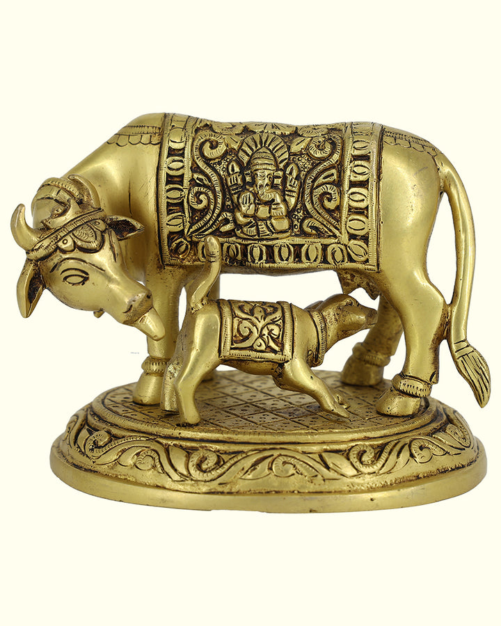 4.5” Brass Cow With Calf Idol