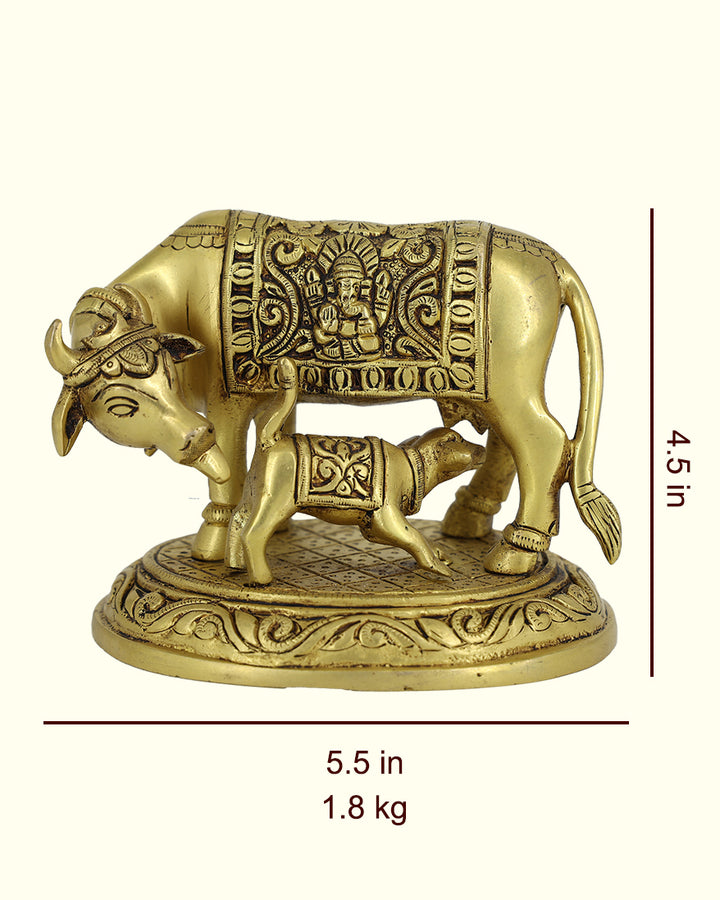 4.5” Brass Cow With Calf Idol