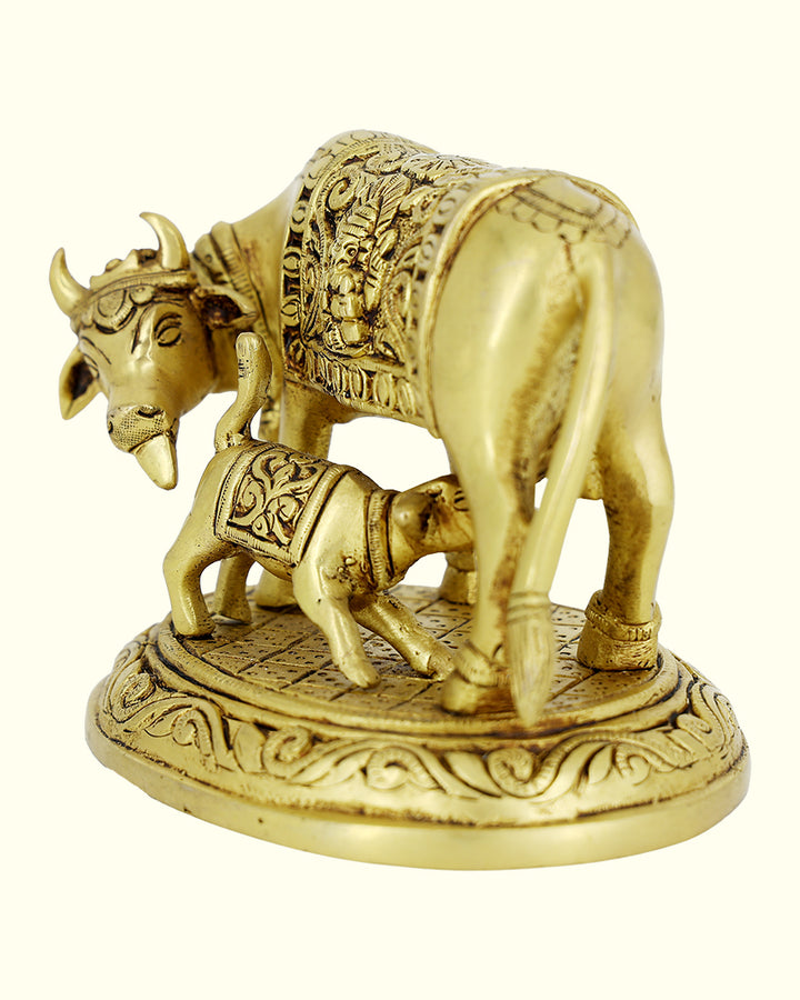 4.5” Brass Cow With Calf Idol