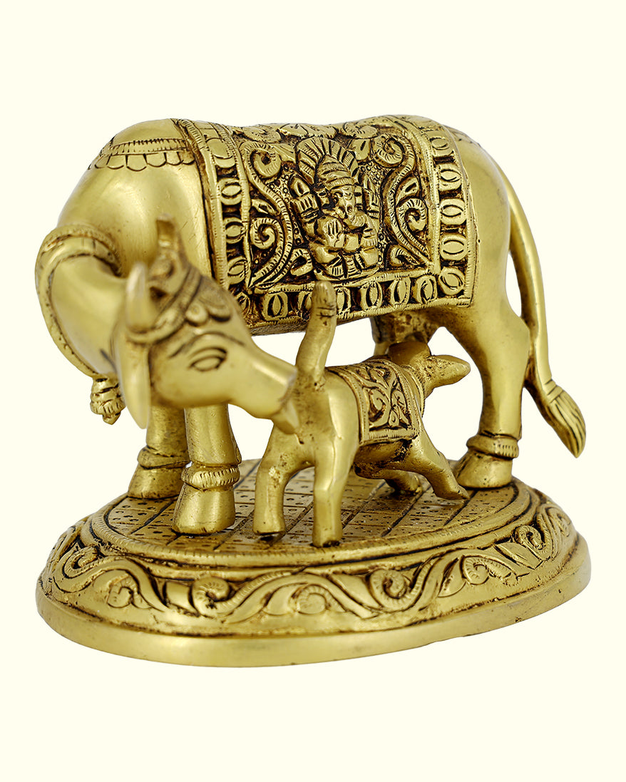 4.5” Brass Cow With Calf Idol