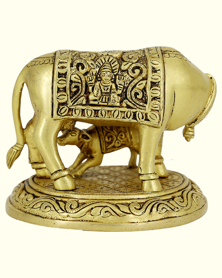 4.5” Brass Cow With Calf Idol