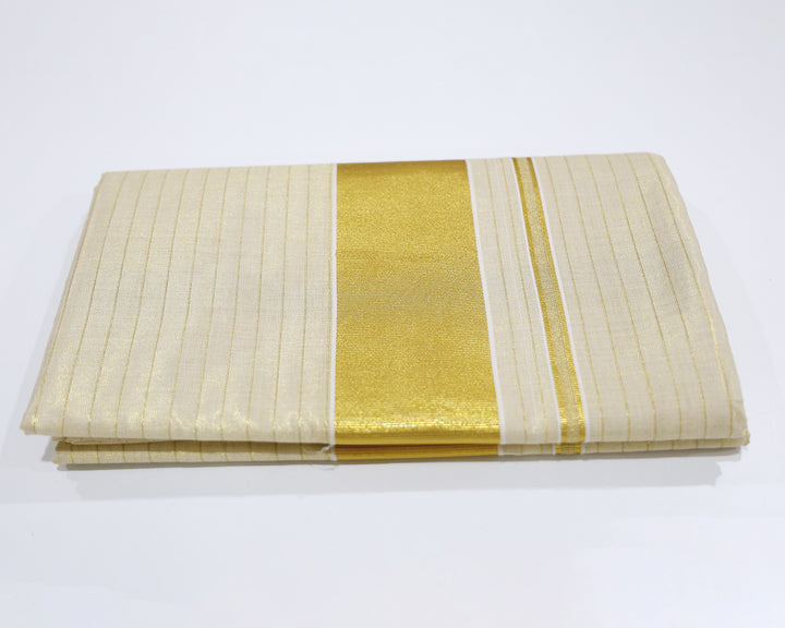 Kerala Kasavu Tissue Saree with Golden Zari Border and Running Blouse