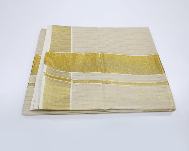 Kerala Kasavu Tissue Saree with Golden Zari Border and Running Blouse