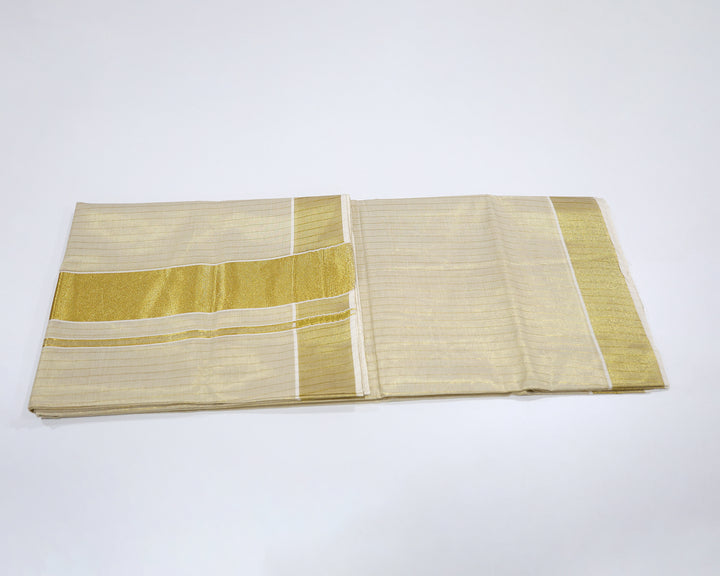 Kerala Kasavu Tissue Saree with Golden Zari Border and Running Blouse