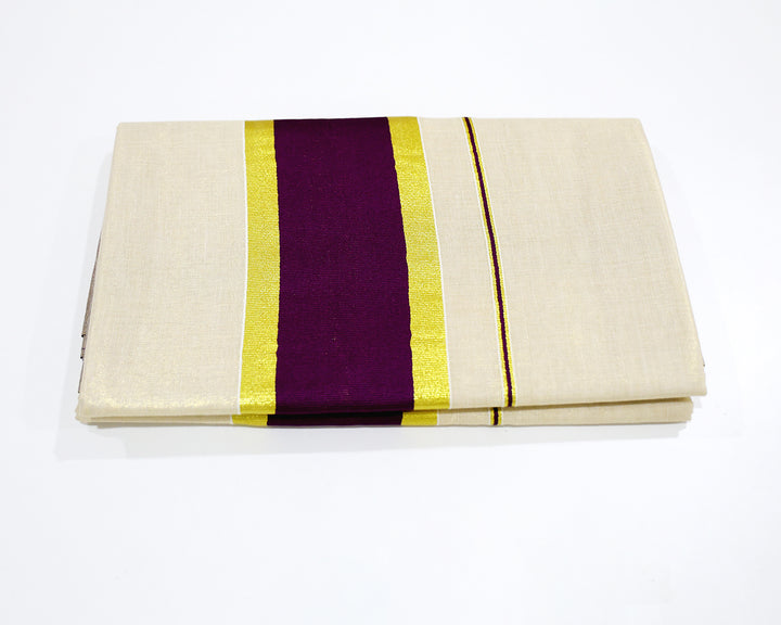 Kerala Kasavu Saree with Colour Accents and Golden Zari Border