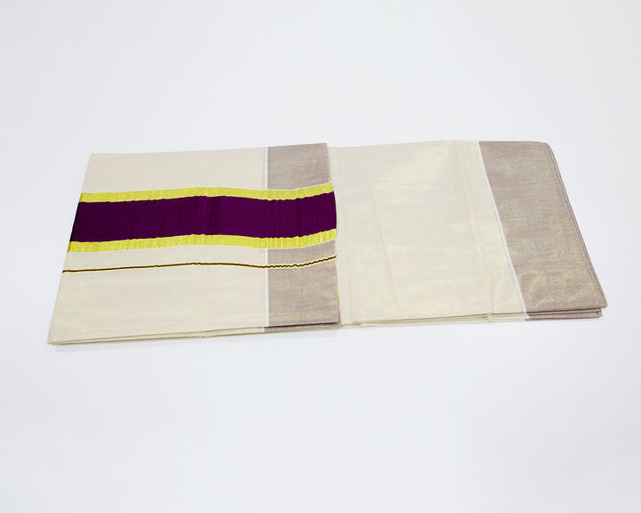 Kerala Kasavu Saree with Colour Accents and Golden Zari Border