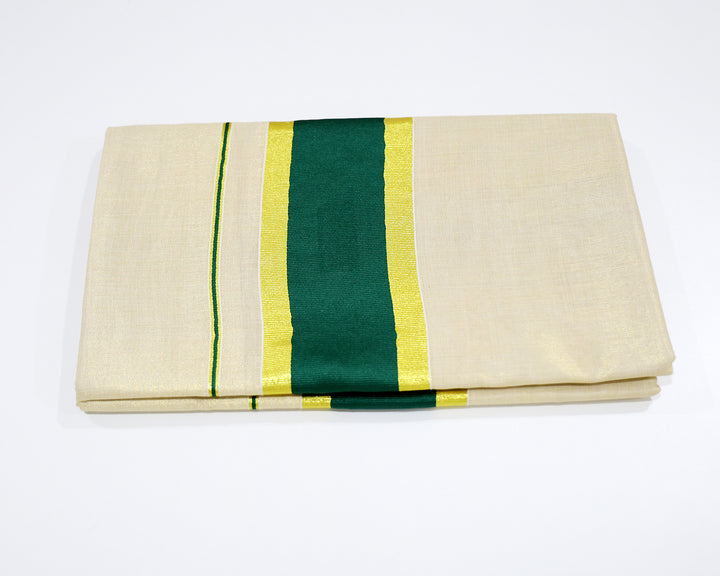 Kerala Kasavu Saree with Colour Accents and Golden Zari Border