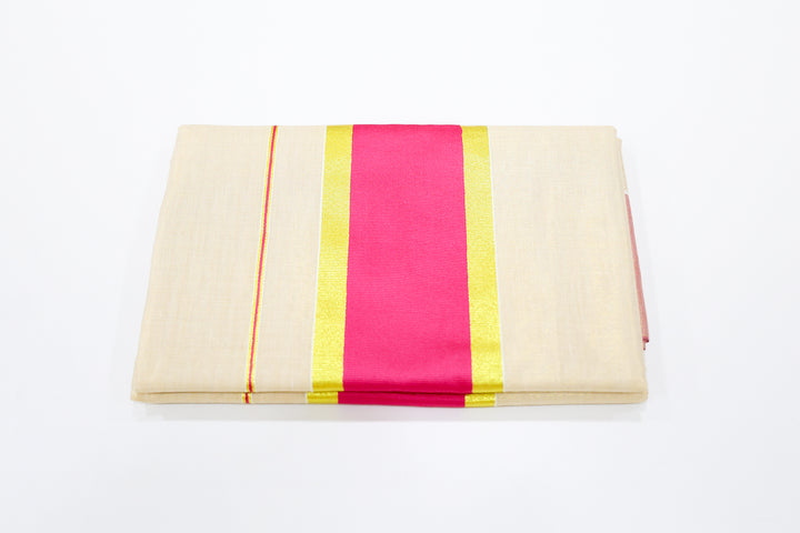 Kerala Kasavu Saree with Colour Accents and Golden Zari Border