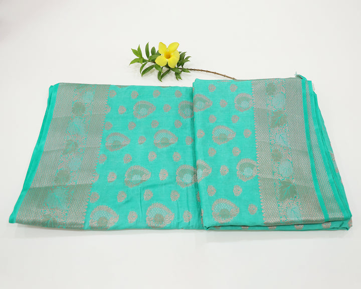 Tussar Mix Saree With Silver, Gold, And Copper Zari Leaf With Floral Designs, Adorned With Leaf Butta