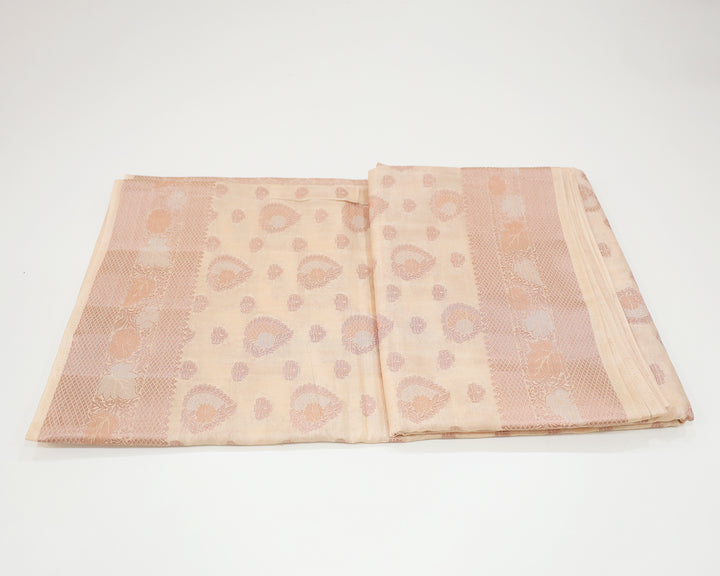 Tussar Mix Saree With Silver, Gold, And Copper Zari Leaf With Floral Designs, Adorned With Leaf Butta