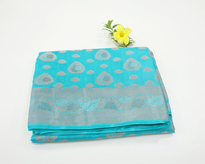 Tussar Mix Saree With Silver, Gold, And Copper Zari Leaf With Floral Designs, Adorned With Leaf Butta