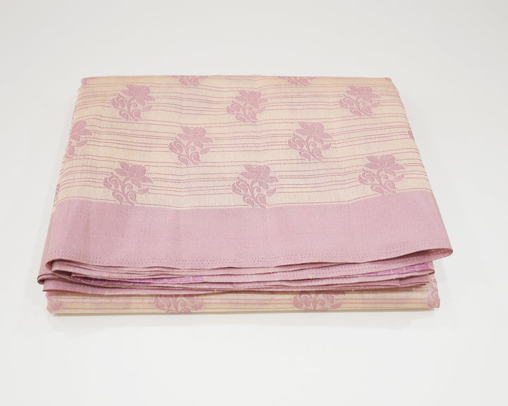 Tussar Mix Saree With Pink Zari Plain Border And Intricate Rose Design Butta