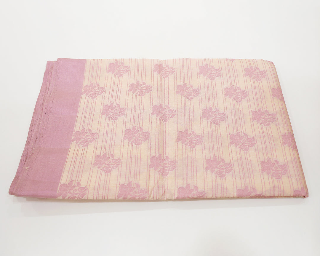 Tussar Mix Saree With Pink Zari Plain Border And Intricate Rose Design Butta