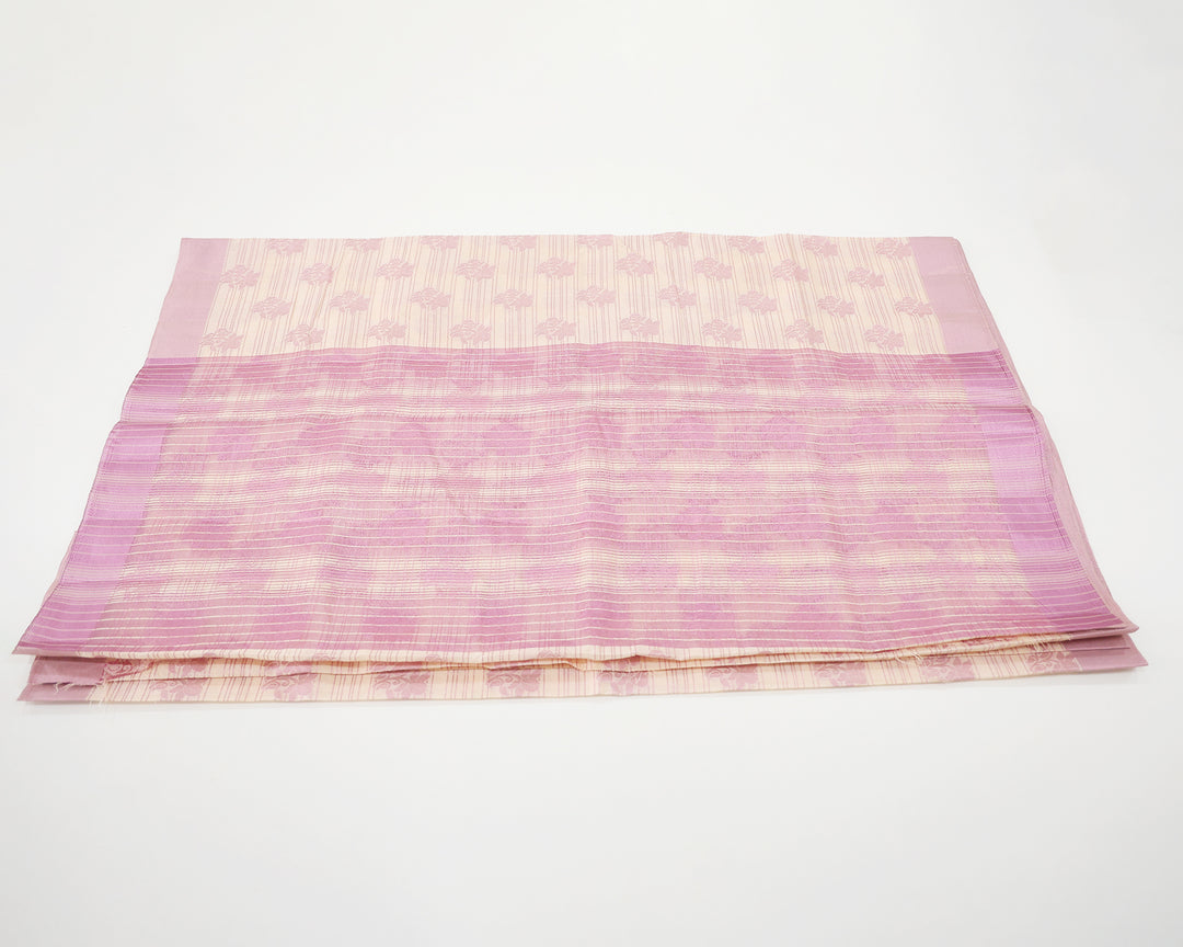 Tussar Mix Saree With Pink Zari Plain Border And Intricate Rose Design Butta