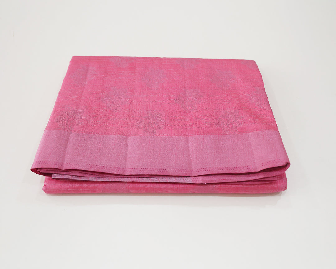 Tussar Mix Saree With Pink Zari Plain Border And Intricate Rose Design Butta