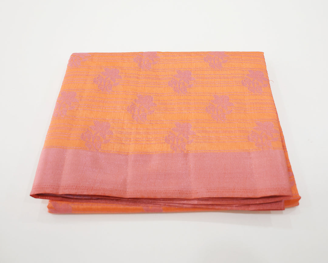 Tussar Mix Saree With Pink Zari Plain Border And Intricate Rose Design Butta